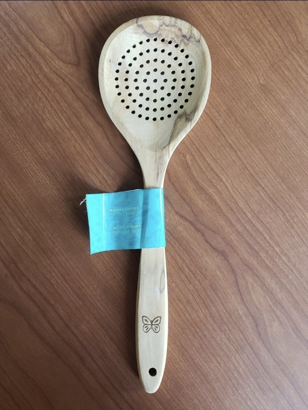 Wooden Spoon Pioneer Woman Straining Holes Olive Wood Handwash NEW Minimalist